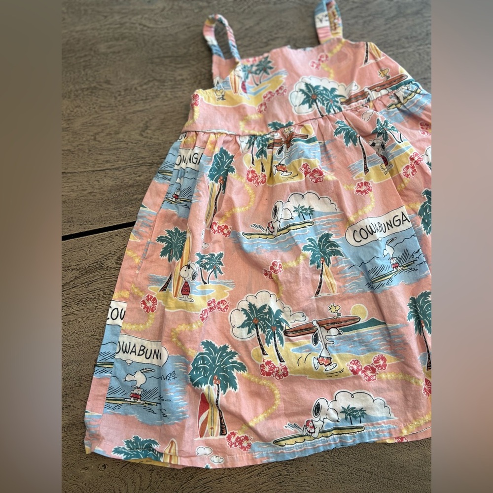 Reyn Spooner x Peanuts Girls Sundress Size 2 T Surfing Snoopy Back Zip - Picture 2 of 11